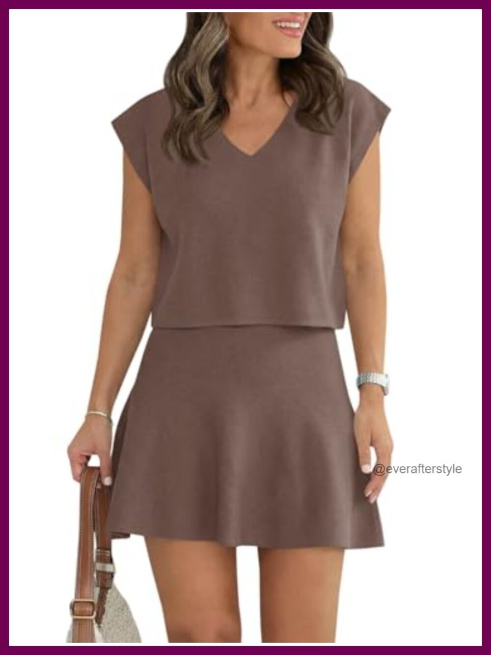 Womens 2 Piece Knit Skirt Set Short Sleeve V Neck Crop Top High Waisted Mini